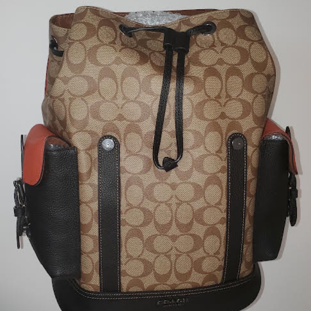 NWT COACH Signature Hudson Backpack in Colorblock Canvas Khaki/ Terracotta - Picture 7 of 14